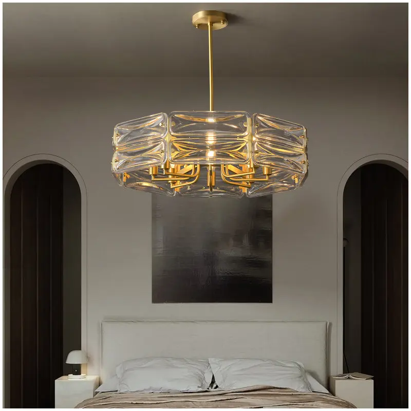 Modern Luxury Polygon Copper Glass 6/8/10 Light Chandelier For Living Room