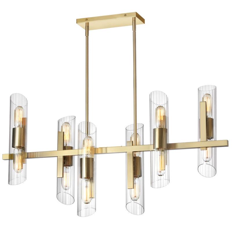 1 2 Light Horiz Chandelier, Agb W/ Clear Fluted Glass | SAM-4012HC-AGB