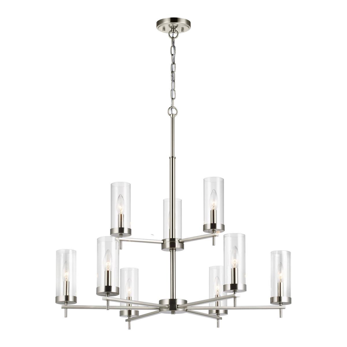Zire 9-Light Chandelier in Brushed Nickel with Clear Glass
