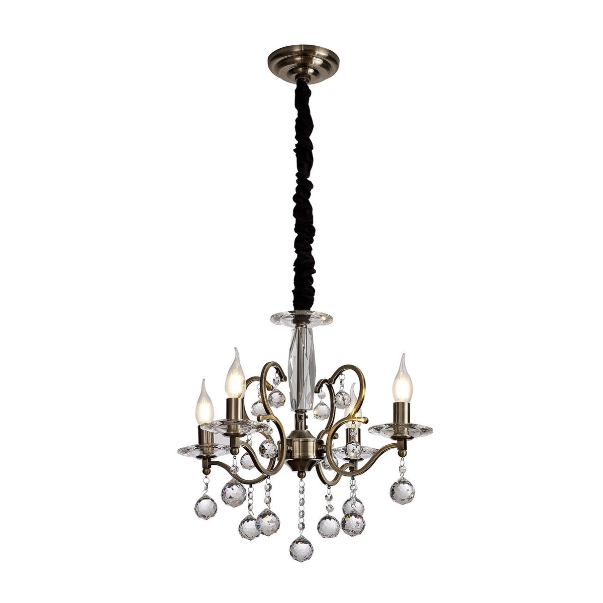 Zinta 4 Light Crystal Chandelier 50cm - Antique Brass