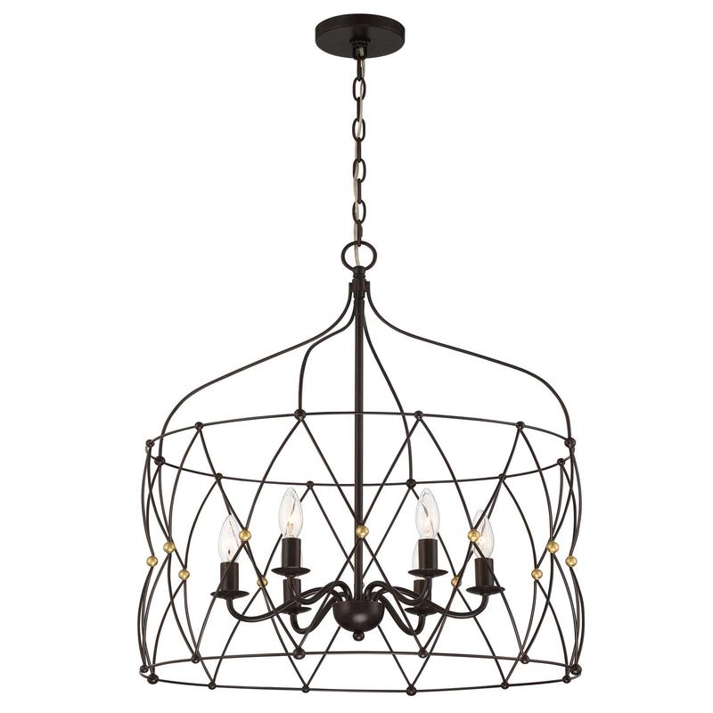 Zucca Six Light Chandelier in English Bronze + Antique Gold