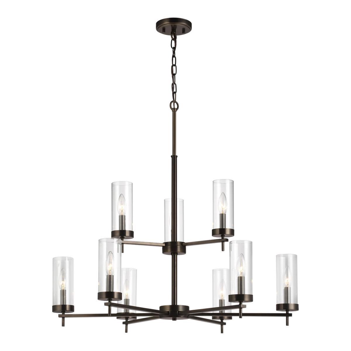 Zire 9-Light Chandelier in Brushed Oil Rubbed Bronze with Clear Glass