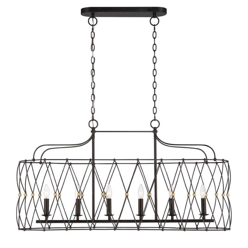 Zucca 6 Light English Bronze + Antique Gold Linear Chandelier | ZUC-A9037-EB-GA