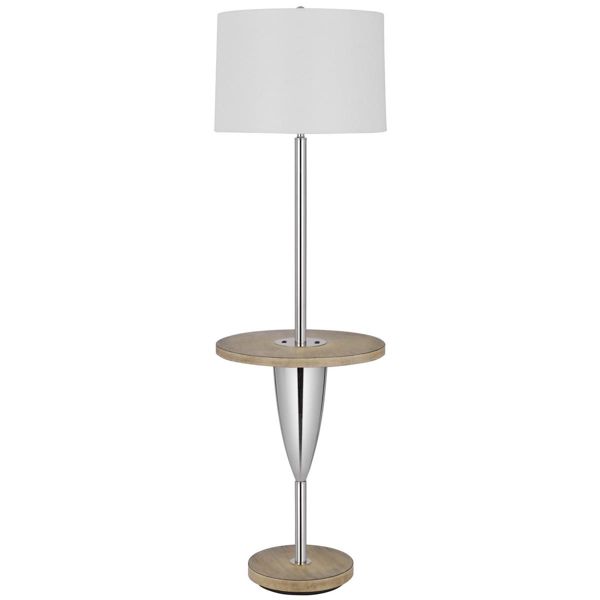 150W 3 WAY LOCKPORT METAL FLOOR LAMP WITH RUBBER WOOD TRAY TABLE AND BASE AND 1 USB AND 1 TYPE C USB CHARGING PORT