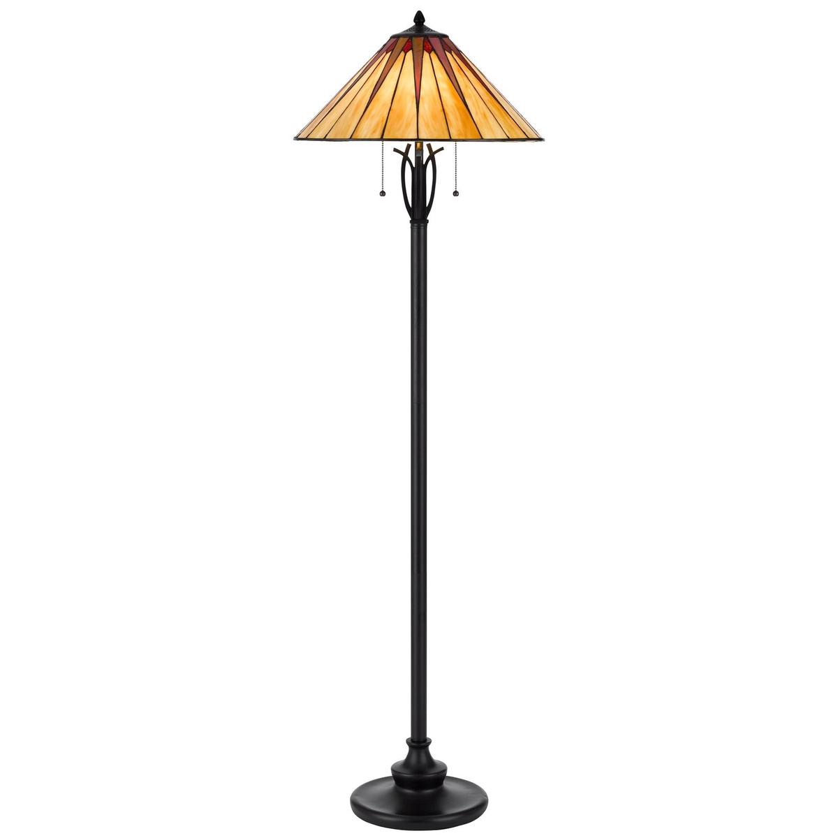 60W X 2 METAL/RESIN TIFFANY FLOOR LAMP WITH PULL CHAIN SWITCHES
