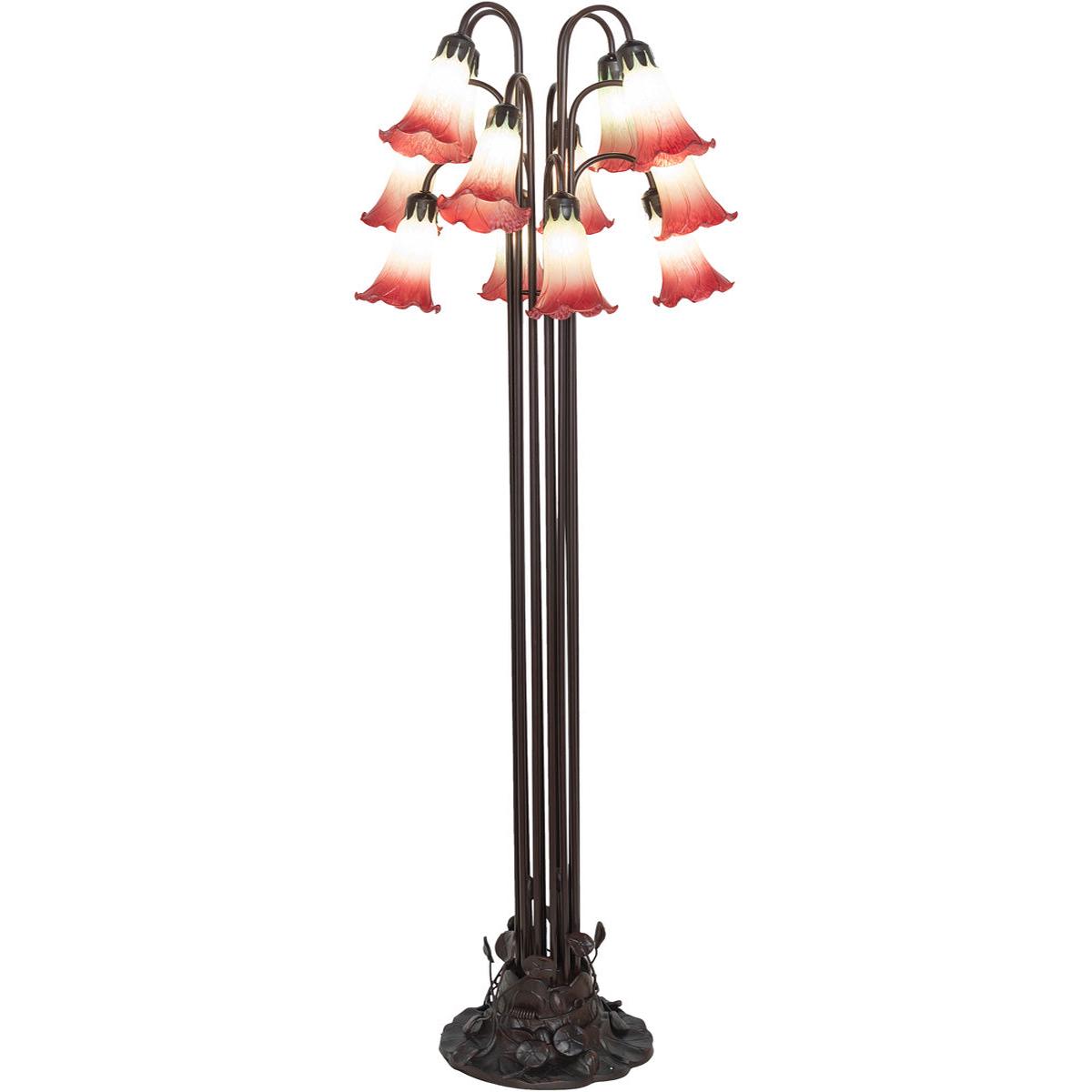 63" High Seafoam/Cranberry Tiffany Pond Lily 12 Light Floor Lamp