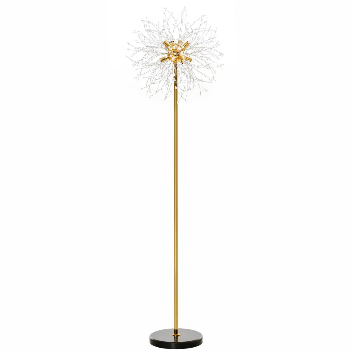 160cm Tall Floor Lamp with Crystallite Dandelion Design and Foot Switch, Silver