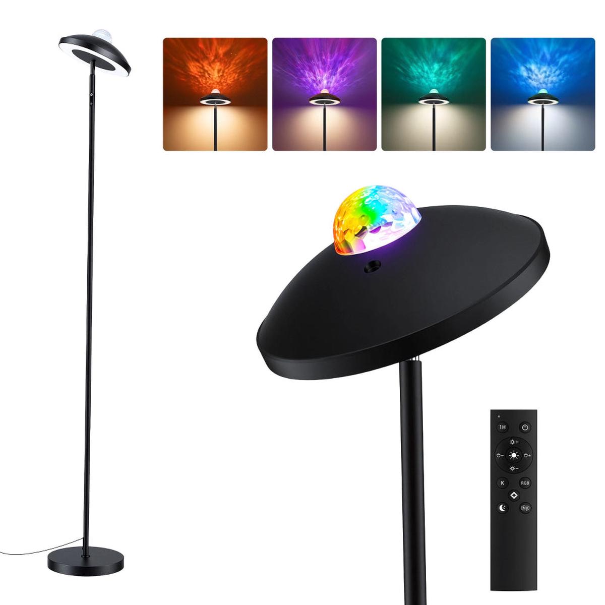 2-in-1 LED Floor Lamp with Galaxy Projector &Remote, 178cm Tall Torchiere Standing Light with Dynamic RGB Aurora Stepless 4 Colour Temperatures, 1H Timer for Living Room, Bedroom Kids Room