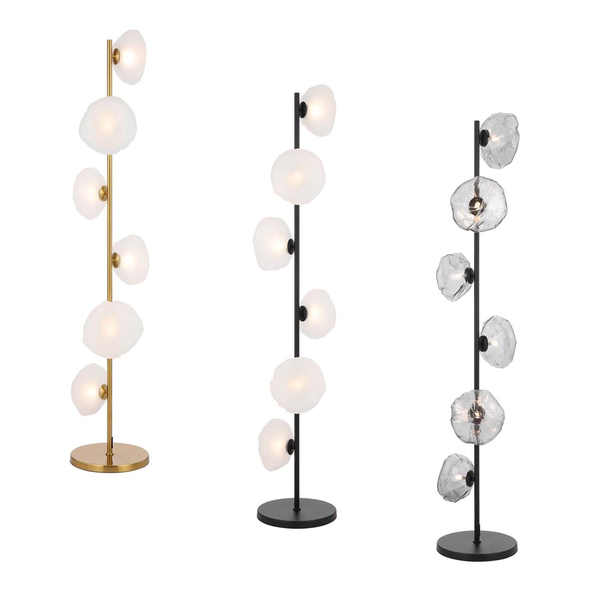 Zecca 6Lt Floor Lamp in Antique Gold/Frost, Black/Frost, Black/Smoke