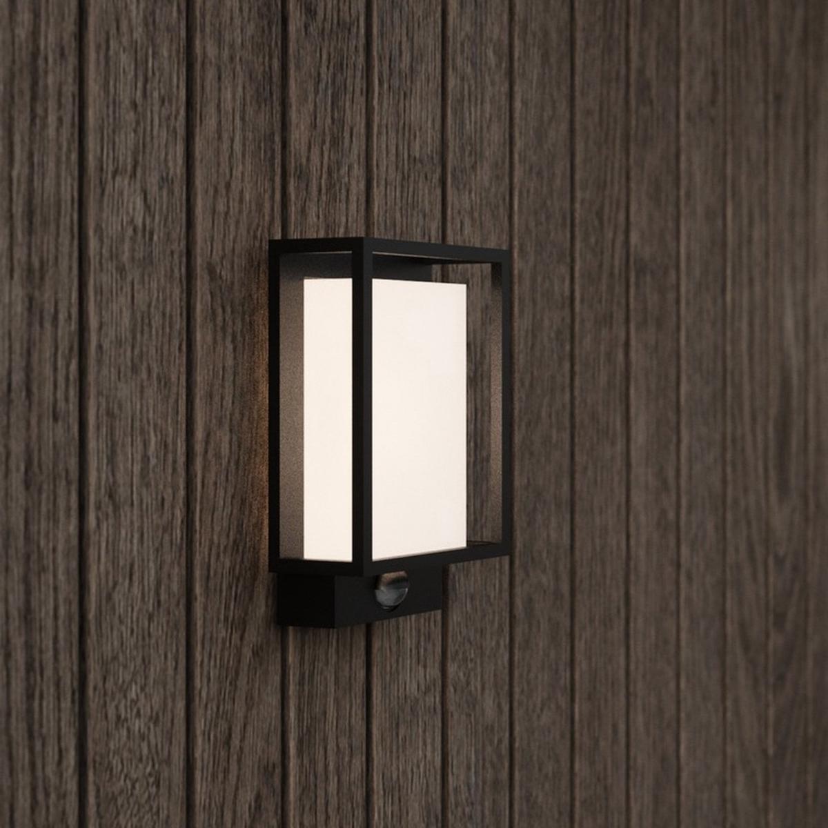 Nestor Outdoor IP44 LED PIR Wall Light in Black With Frosted Diffuser
