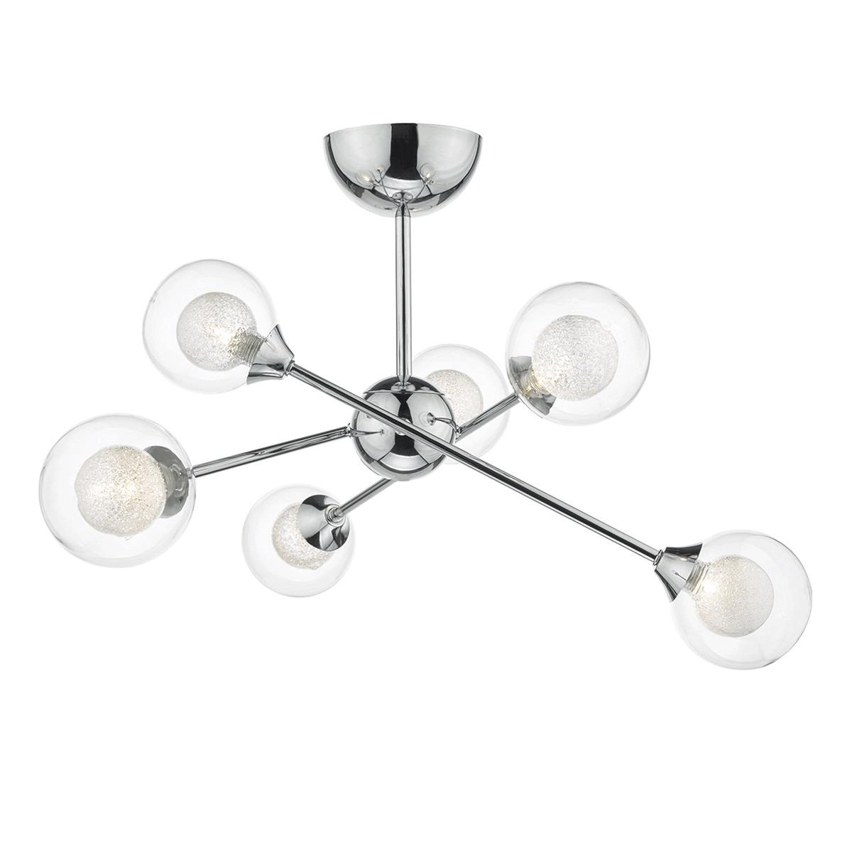 Zeke Six Light Semi Flush in Polished Chrome and Spun Glass