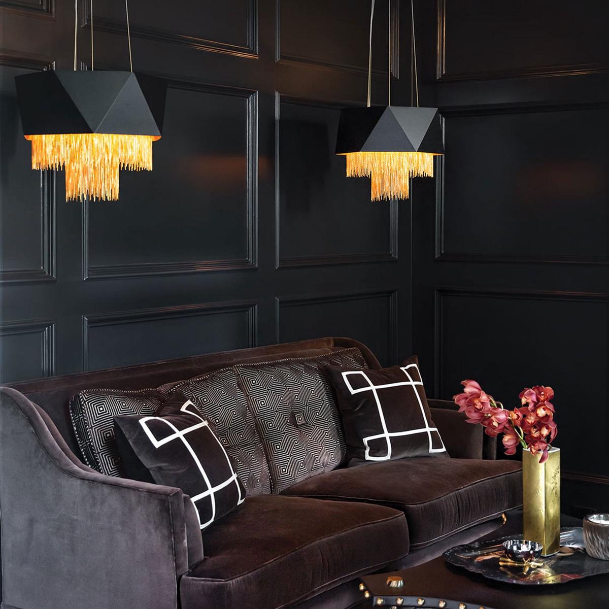 Zuma Geometric Pendant in Satin Black with Fine Gold Jeweller's Chain