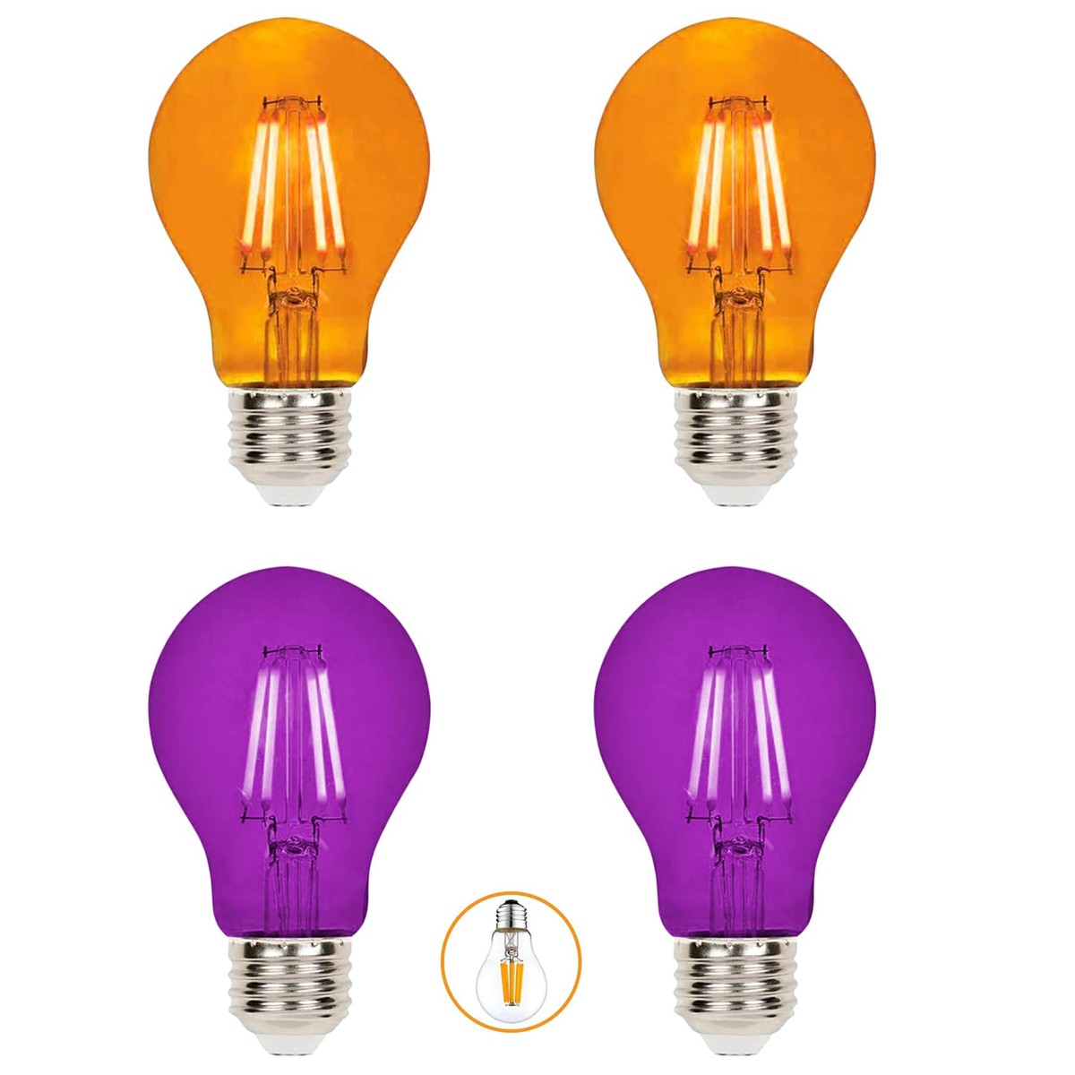 4 Pack A19 Filament Led Orange Purple Light Bulbs E26 Base 8W 75 Watt Equivalent Vintage Led Purple Orange Bulb Led Decorative Lighting Orange Purple Led Bulb Party Decor