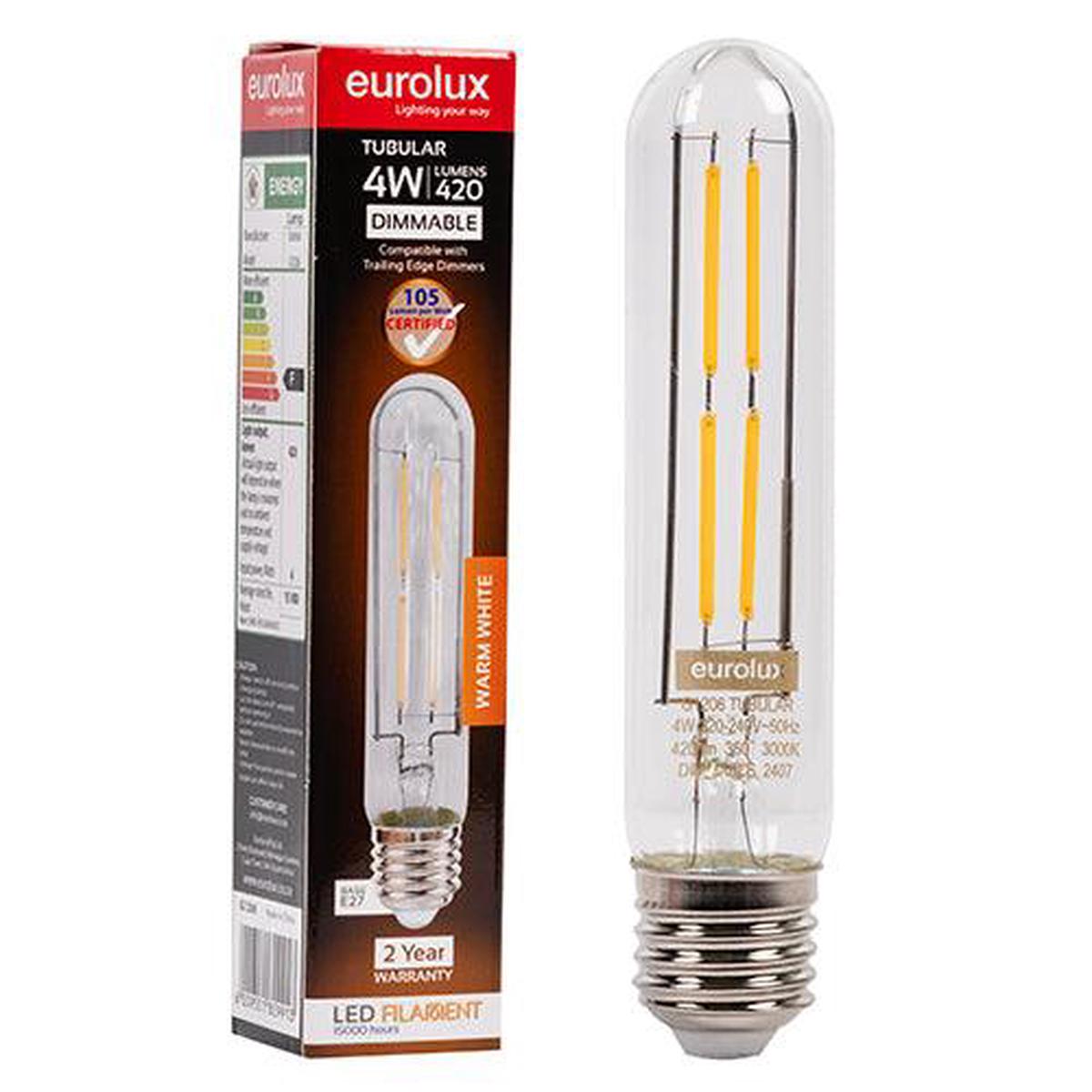 Eurolux Tubular Filament T30 145 4w Led E27 3000 K Dimmable 105lm
