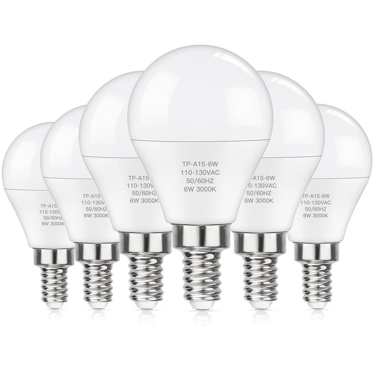 Maxvolador E12 Led 60W Equivalent Soft White 3000K Ceiling Fan Bulbs, 600Lm Cri 85+ Small Base Candelabra Bulbs, 6W Non-Dimmable, Pack Of 6