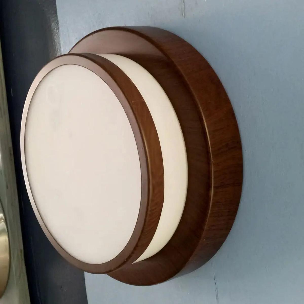 Round Wooden-Framed Ceiling Light Fixture