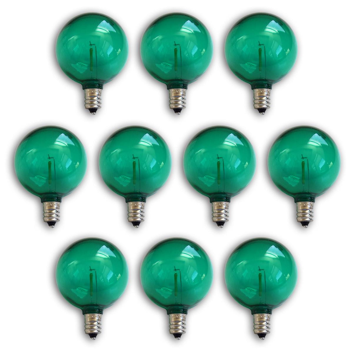10-PACK Green LED Filament G50 Globe Shatterproof Energy Saving Color Light Bulb, Dimmable, 1W, E12 Candelabra Base