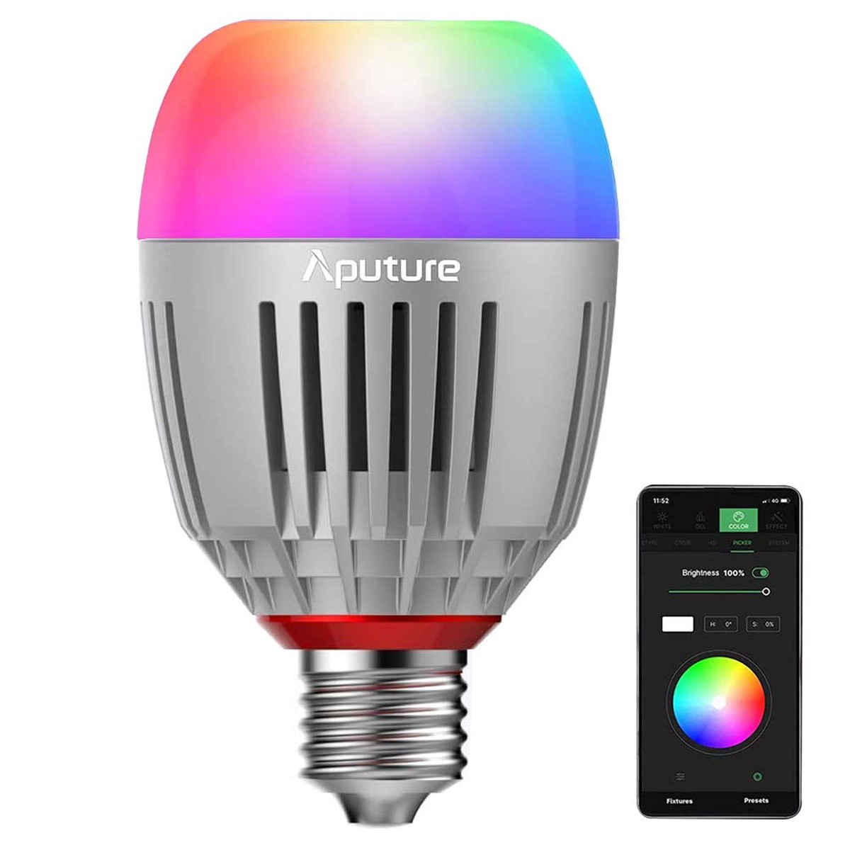 Aputure B7C Smart LED Light Bulb 7W RGBWW, 2,000K-10,000K Adjustable, App Control, Built-in Battery, Aluminum, Pack of